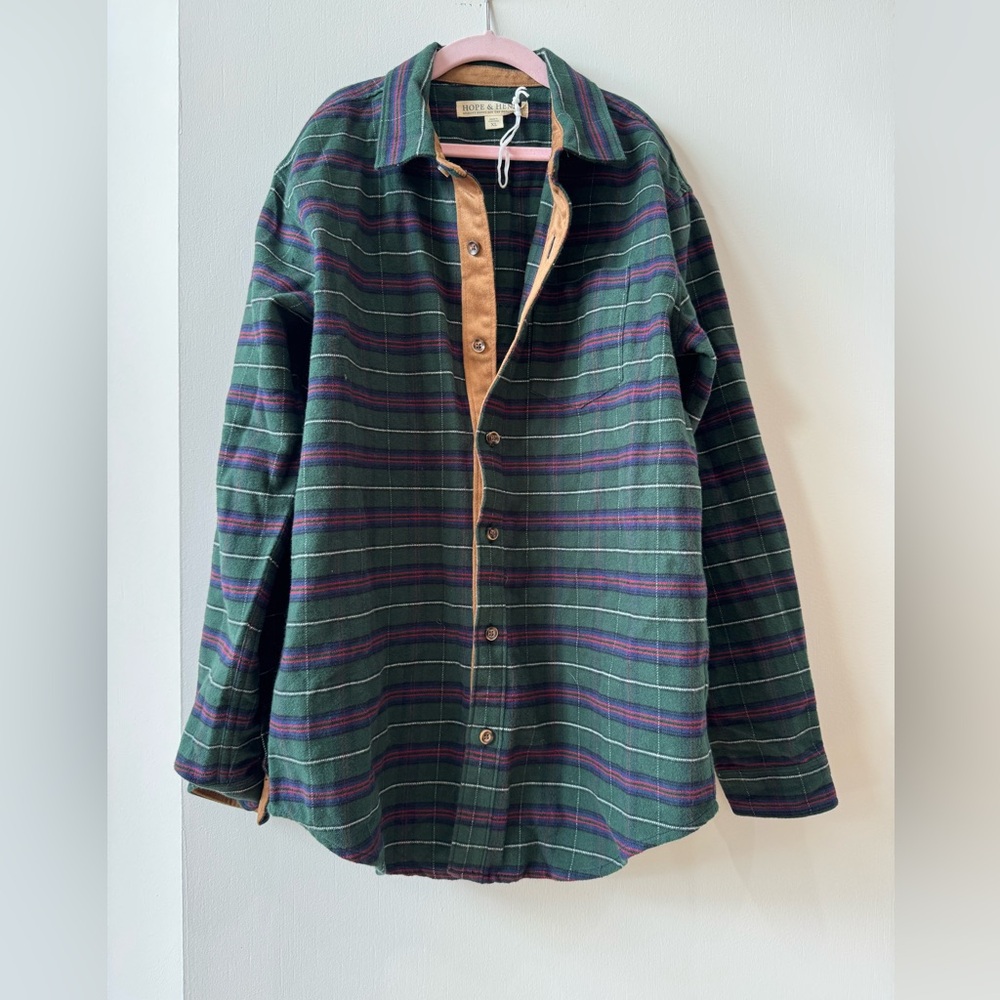 Hope & Henry Boys Flannel Shirt with Suede